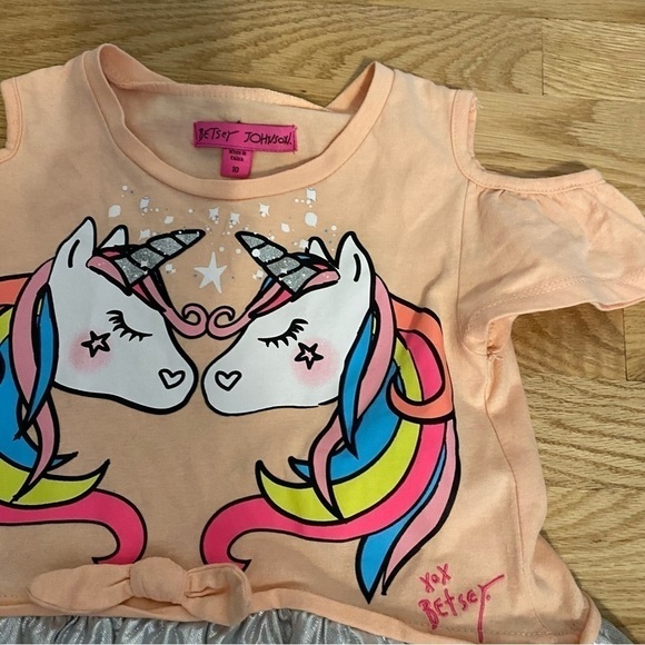 Betsey Johnson Unicorn Dress Sz 10 Cold Shoulder Peach Silver Pleated Kids Girls - Picture 6 of 9
